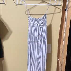 RVCA Blue and White Striped Jumpsuit